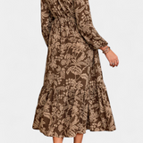 Vestido Maxi Bohemio con Estampado Floral y Mangas Farol