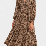 Vestido Maxi Bohemio con Estampado Floral y Mangas Farol