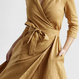 Vestido Midi Vintage de Algodón y Lino con Cuello de Solapa