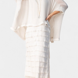 Vestido Midi con Volantes y Bordes Deshilachados