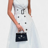 Vestido Camisero Midi a Rayas con Cintura Anudada