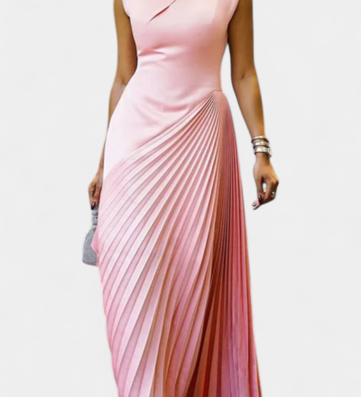 Vestido Maxi Asimétrico sin Mangas con Cuello Mock