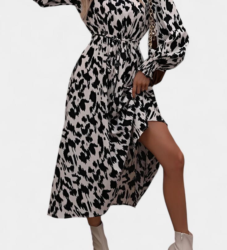 Vestido A-Line de Leopardo con Cintura Ajustable