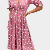 Vestido Midi de Lunares con Escote en V Profundo