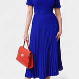 Vestido Midi de Trabajo con Cinturón y Plisados