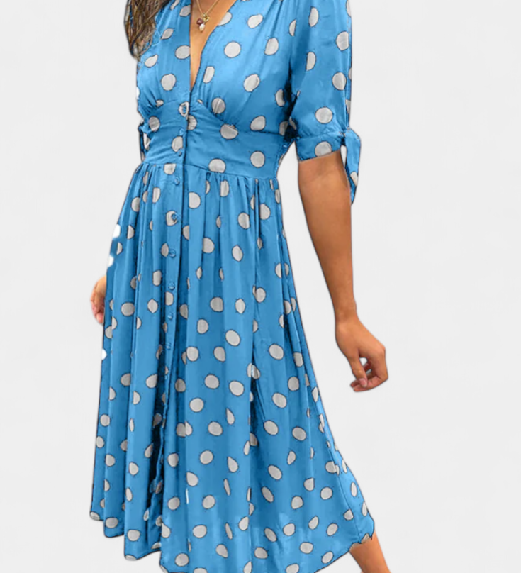 Vestido Midi de Lunares con Escote en V Profundo