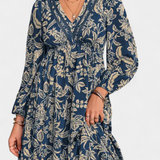 Vestido Maxi Bohemio con Estampado Floral y Mangas Farol