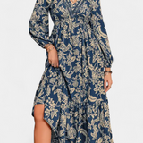 Vestido Maxi Bohemio con Estampado Floral y Mangas Farol