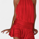 Vestido Mini con Espalda Abierta y Cintura Plisada