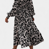 Vestido A-Line de Leopardo con Cintura Ajustable