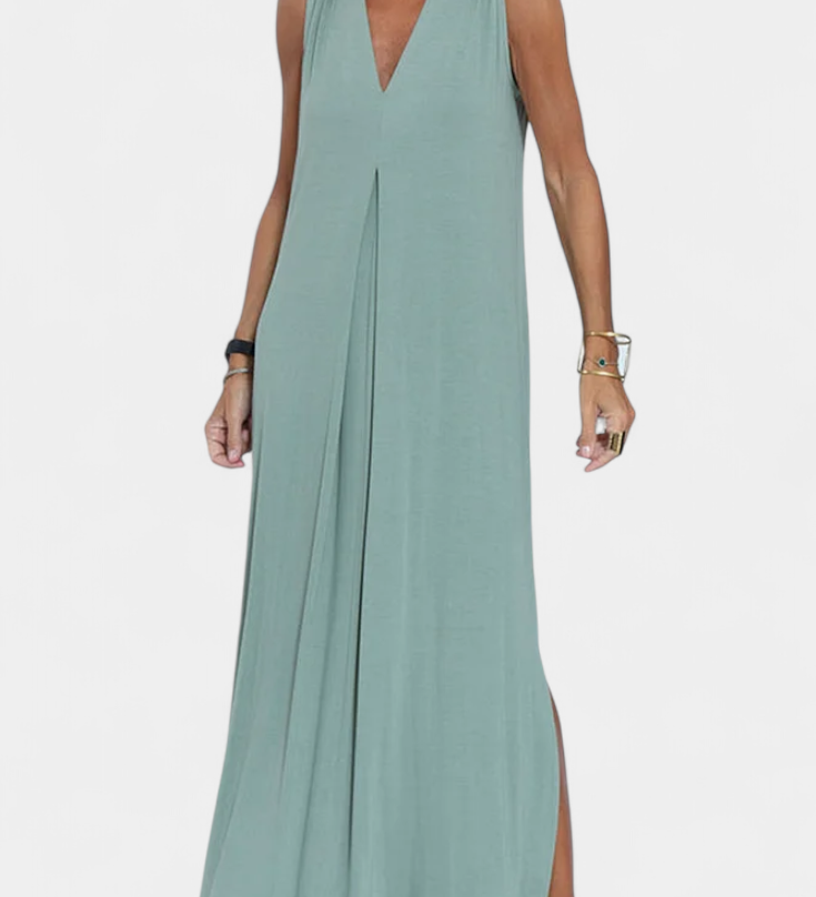 Vestido Maxi sin Mangas en Color Liso y Silueta Elegante