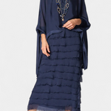 Vestido Midi con Volantes y Bordes Deshilachados