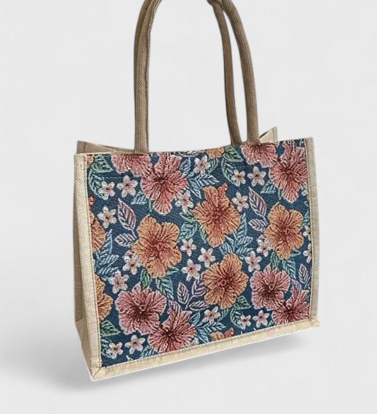 Bolsa de Yute con Estampado Floral
