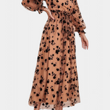 Vestido Maxi de Encaje Floral con Mangas de Linterna