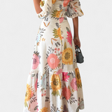 Vestido Midi de Algodón con Estampado Floral y Manga Abullonada