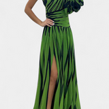 Vestido Maxi Elegante de Rayas con un Solo Hombro