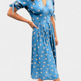 Vestido Midi de Lunares con Escote en V Profundo