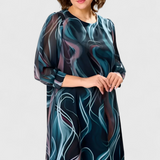 Vestido de Gasa con Estampado Ocean Whirl y Corte Fluido