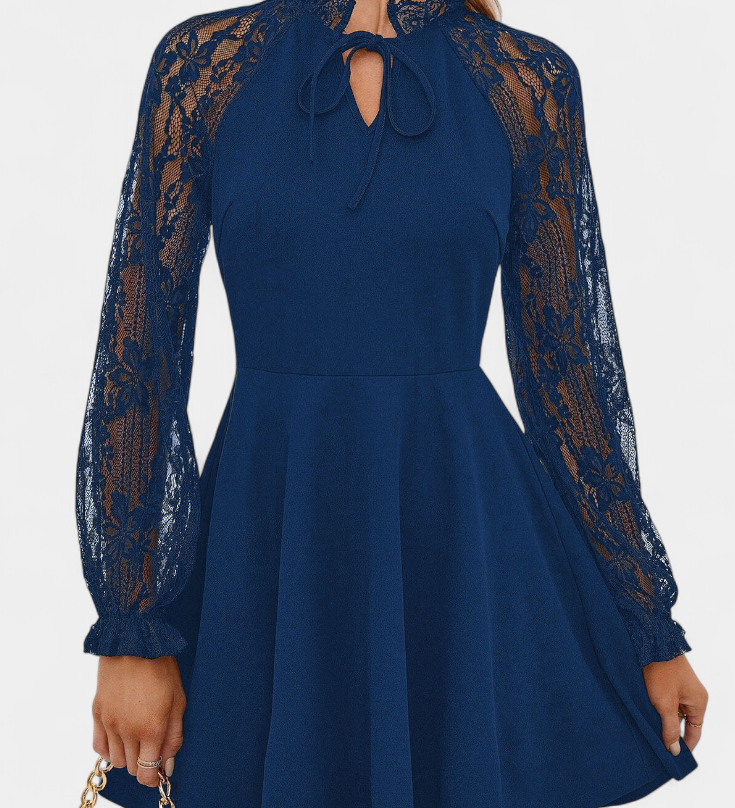 Vestido Mini de Encaje Floral con Mangas Largas