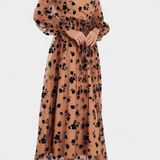 Vestido Maxi de Encaje Floral con Mangas de Linterna
