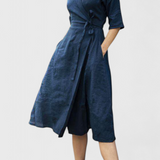 Vestido Midi Vintage de Algodón y Lino con Cuello de Solapa