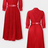 Vestido Midi con Cuello Sastrero y Cinturón Plisado