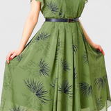 Vestido Midi de Chifón Verde con Corte en A
