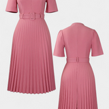 Vestido Midi de Trabajo con Cinturón y Plisados