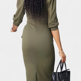 Vestido Midi Ajustado con Mangas Abullonadas