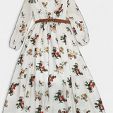 Vestido Maxi Floral con Cuello en V y Mangas Largas