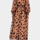 Vestido Maxi de Encaje Floral con Mangas de Linterna