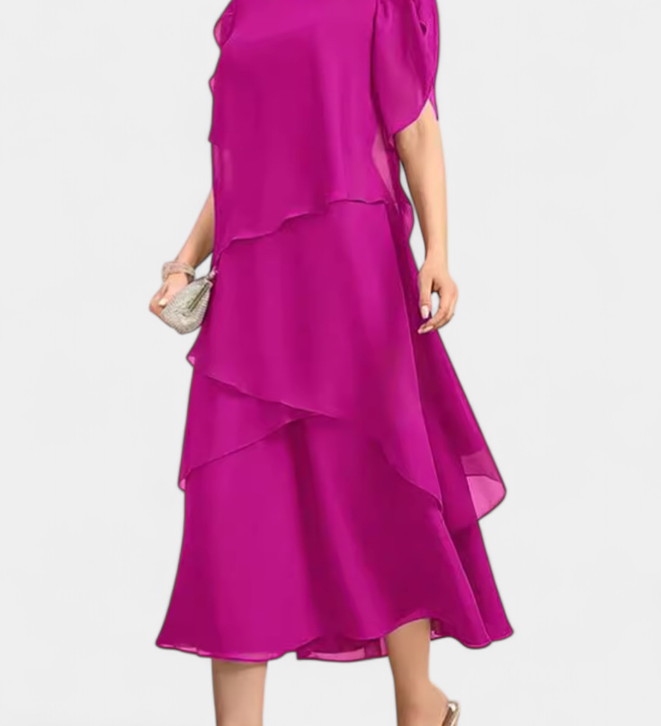 Vestido Asimétrico de Chifón con Silueta Flotante