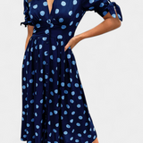 Vestido Midi de Lunares con Escote en V Profundo
