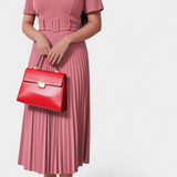 Vestido Midi de Trabajo con Cinturón y Plisados