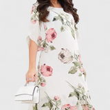 Vestido de Gasa Fluida con Pétalos y Mangas Transparentes