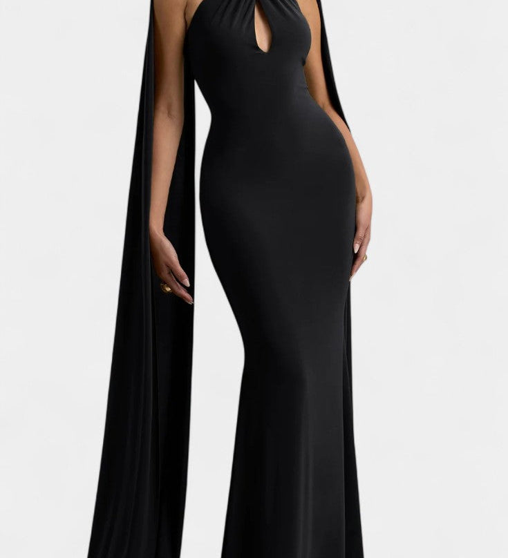 Vestido Maxi con Escote Halter y Corte en Forma de Llave