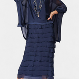 Vestido Midi con Volantes y Bordes Deshilachados