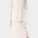 Vestido Midi con Volantes y Bordes Deshilachados