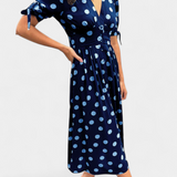 Vestido Midi de Lunares con Escote en V Profundo