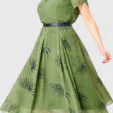 Vestido Midi de Chifón Verde con Corte en A