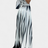 Vestido Maxi Elegante de Rayas con un Solo Hombro