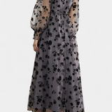 Vestido Maxi de Encaje Floral con Mangas de Linterna