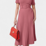 Vestido Midi de Trabajo con Cinturón y Plisados