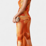 Vestido Largo con Abertura y Estampado Digital