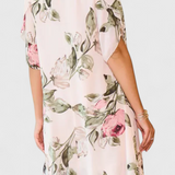 Vestido de Gasa Fluida con Pétalos y Mangas Transparentes