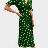 Vestido Midi de Lunares con Escote en V Profundo