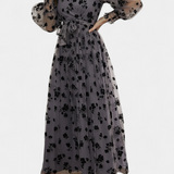 Vestido Maxi de Encaje Floral con Mangas de Linterna