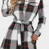 Vestido Camisero Mini de Cuadros con Cinturón