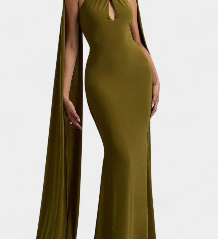 Vestido Maxi con Escote Halter y Corte en Forma de Llave