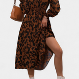 Vestido A-Line de Leopardo con Cintura Ajustable